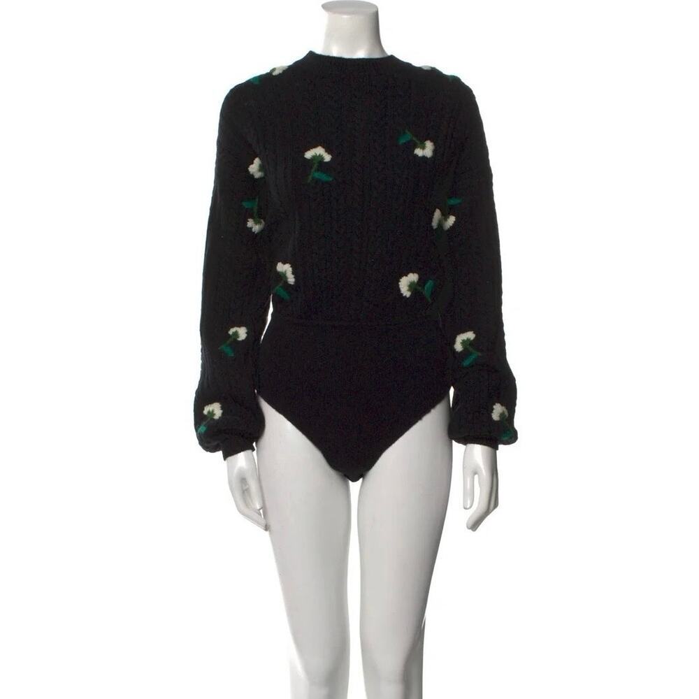 Naya Rea Wool Cable Knit Black Sweater Onesie Sz M